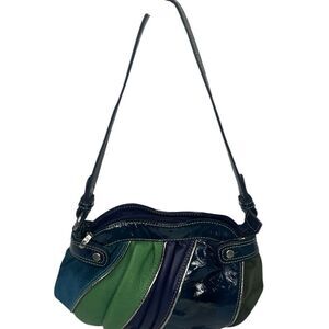 Fossil Geometric Blue/Green Patent & Soft Leather Small Baguette Shoulder Bag